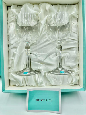 蒂凡尼Tiffany水晶紅酒對杯 手工刻樹葉紋飾  激光刻印