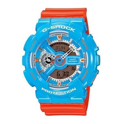 G-SHOCK CASIO 卡西歐陽光男必備亮色系淺藍橘混搭運動電子腕錶 型號：GA-110NC-2A【神梭鐘錶】