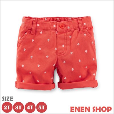 『Enen Shop』@Carters 紅色小帆船反褶休閒短褲 #258A895｜4T  *推薦款*  *零碼出清*