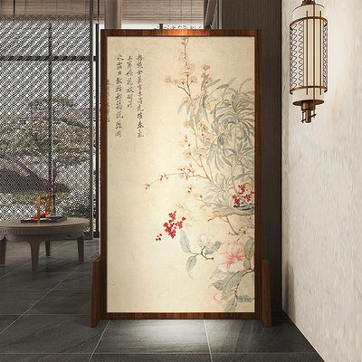 現代中式禪意入戶屏風隔斷家用客廳裝飾移動遮擋茶室民宿實木座屏