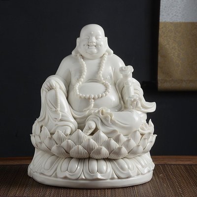 現貨熱銷-陶瓷彌勒佛像擺件供奉招財客廳家用白瓷大肚笑佛瓷器家居飾品擺設佛像