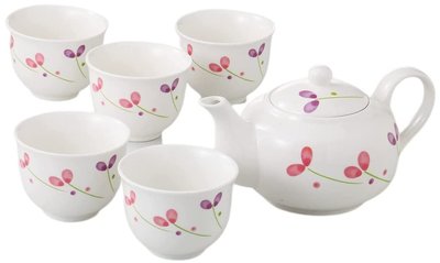 日本製造 好品質 和風花卉手把壺茶具一壺五杯組 日式陶瓷壺茶壺茶碗泡茶壺套裝陶器陶壺茶杯擺件禮品