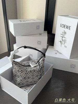 【Koala海購】Loewe羅意家 cubi便當包飯盒包 提花帆布材質配皮 單肩斜挎手提包包
