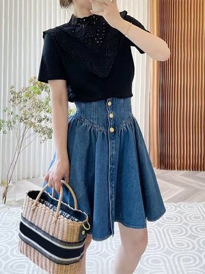 免運#MAJE KURO2023夏季新款法式時尚寬松蕾絲花邊領短袖t恤女薄款上衣