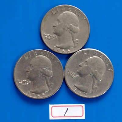 【大三元】美國錢幣-1965.1966.1967年-25分1/4-QUARTER DOLLAR -重5.67克~3枚1標