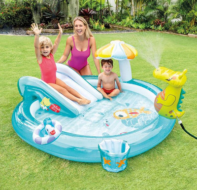 玩樂生活 INTEX57165家庭鱷魚溜滑梯戲水池 兒童游泳池 夏天幼兒玩水池 附修補片含運下殺價