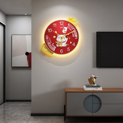 現貨熱銷-美世達招財貓掛鐘客廳鐘表創意裝飾家用現代簡約時鐘掛表2022新款-特價