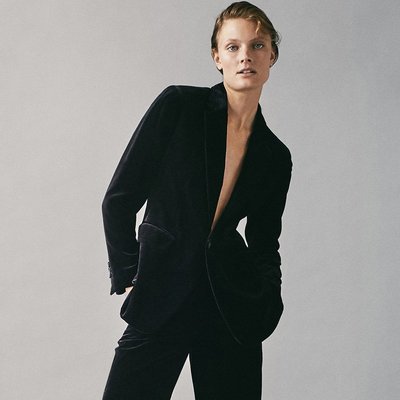 【全新現貨】Massimo Dutti MD2020秋季新款西服女裝氣質高冷淡風黑色天鵝絨西裝外套女