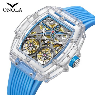 【潮裡潮氣】奧駱納/ONOLA雙飛輪全自動機械手錶男士矽膠帶防水手錶ON6828