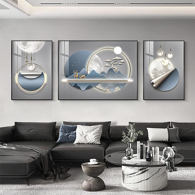 福祿銀川現代簡約客廳裝飾畫沙發背景墻掛畫抽象三聯山水畫墻畫