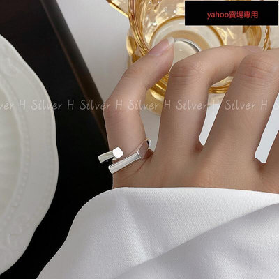 S925純銀獨特設計風格長方形交叉戒指光面尾戒時尚百搭指環