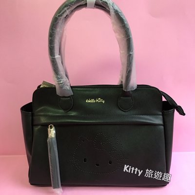 [Kitty 旅遊趣] Hello Kitty 手提包 皮包 凱蒂貓 側肩包 黑色 鏤空 流蘇 質感佳