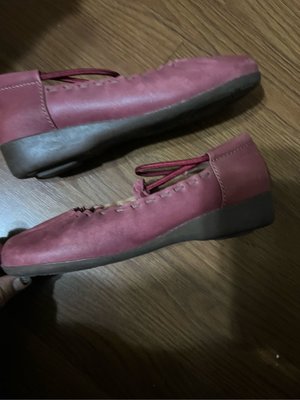 專櫃真品  [ DK ] DR.KAO 真皮空氣鞋---氣墊休閒鞋低跟圓頭包鞋--尺寸6.5底台3cm9成新(後架紫袋）