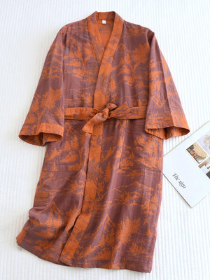 情侶純棉寬松浴袍日式系帶和服浴衣汗蒸服女士雙層提花紗布睡衣