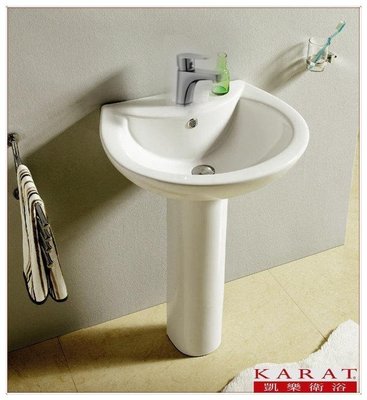 《台灣尚青生活館》美國品牌 KARAT 凱樂衛浴 K-1137 + K-1037 面盆 洗臉盆 +長腳柱+龍頭