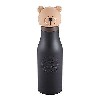 台灣星巴克 20周年/ 20週年紀念  Bearista不鏽鋼水瓶 16oz,  小熊不銹鋼杯, 黑色不銹鋼瓶身,