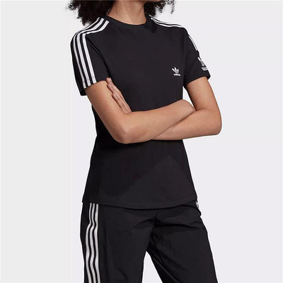 Adidas阿迪達斯三葉草女子三條紋運動休閒短袖T恤 ED7530