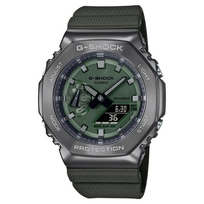 全新台灣卡西歐公司貨G-SHOCK系列 潮流金屬八角錶殼運動錶-沉穩灰綠  GM-2100B-3A 歡迎詢問 一年保固