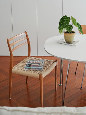 法式櫻桃木色繩編餐椅中古編織家用日式實木化妝包豪斯椅子小家具~告白氣球