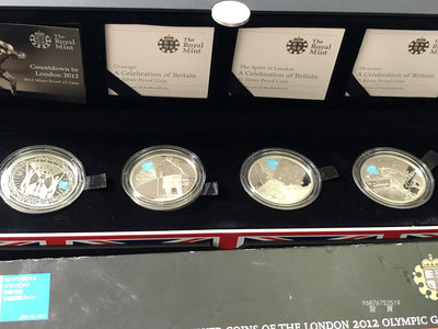 【鑒 寶】（世界各國錢幣） 英國2010,12年5磅大型精製紀念彩銀幣4枚1套（倫敦奧運，完未品） DDS716