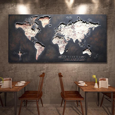 復古鏤空世界地圖 鐵藝壁飾工業風墻飾 辦公室掛件酒吧裝飾立體