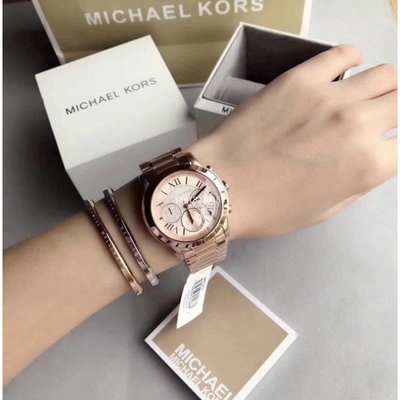 Michael Kors手錶 MK6275玫瑰金羅馬刻度三眼計時不鏽鋼錶帶腕錶/女錶