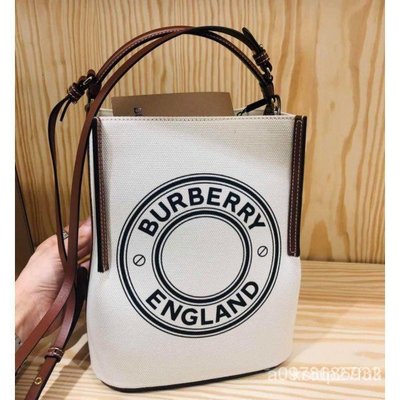 【日本二手】Burberry 水桶包 印花logo 徽標圖案帆布Peggy水桶包 帆布包80268241