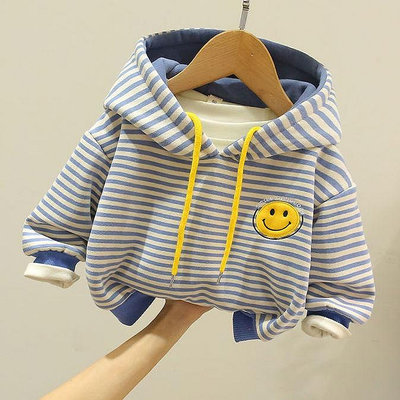 【小點點】童裝男童刷毛大學T 秋冬裝新款寶寶洋氣條紋上衣加厚保暖中兒童裝
