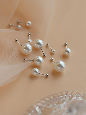 小Z優品925純銀貝珠螺紋耳釘ins風設計感氣質百搭大珍珠耳飾品女