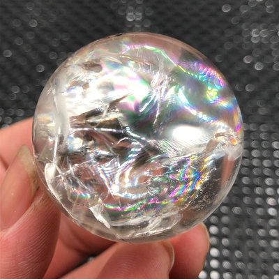 【二手】天然白水晶球彩虹球一物一圖直徑3.7厘米重71克 天然水晶 瑪瑙 擺件【麒麟古玩】-3564