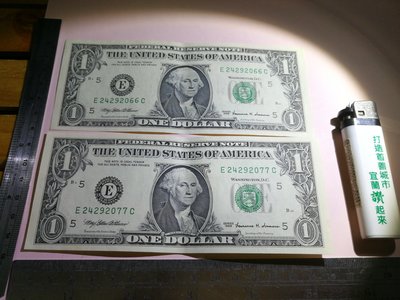銘馨易拍重生網 107M1203 早期 1999年 美金 壹圓 鈔票 保存如圖 帶77、66等趣味號（2件ㄧ標 ）讓藏