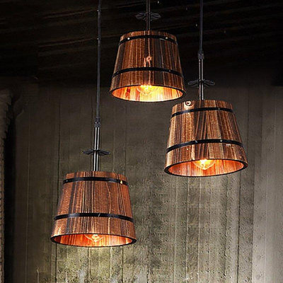 美式工業風餐廳吧臺三頭木桶水桶吊燈個性創意飯店咖啡廳餐飲燈具