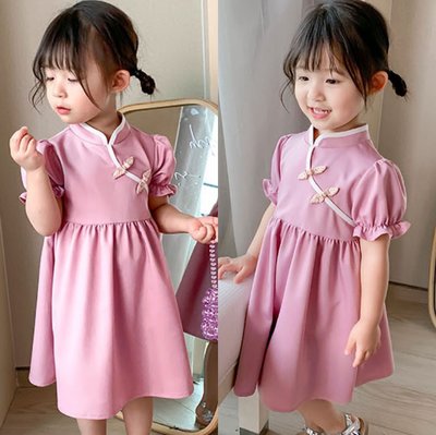 現貨熱銷-兒童中國風連衣裙夏款女童甜美旗袍童裙3-8歲童裝一件代發爆款