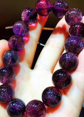 B49692✨高品質收藏品超級能量石紫🎆超七13mm手鍊，🌟內部發絲，招財能量特別強大！