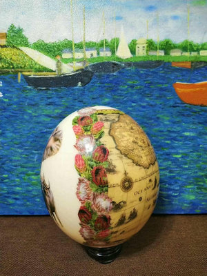 非洲南非鴕鳥蛋藝術品非洲大草原五獸非洲地圖圖案鴕鳥蛋工藝品裝