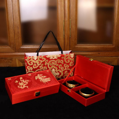 玖玖龍鳳手鐲包裝盒子黃金首飾盒多件套裝禮品收納盒結婚新娘嫁妝錦盒