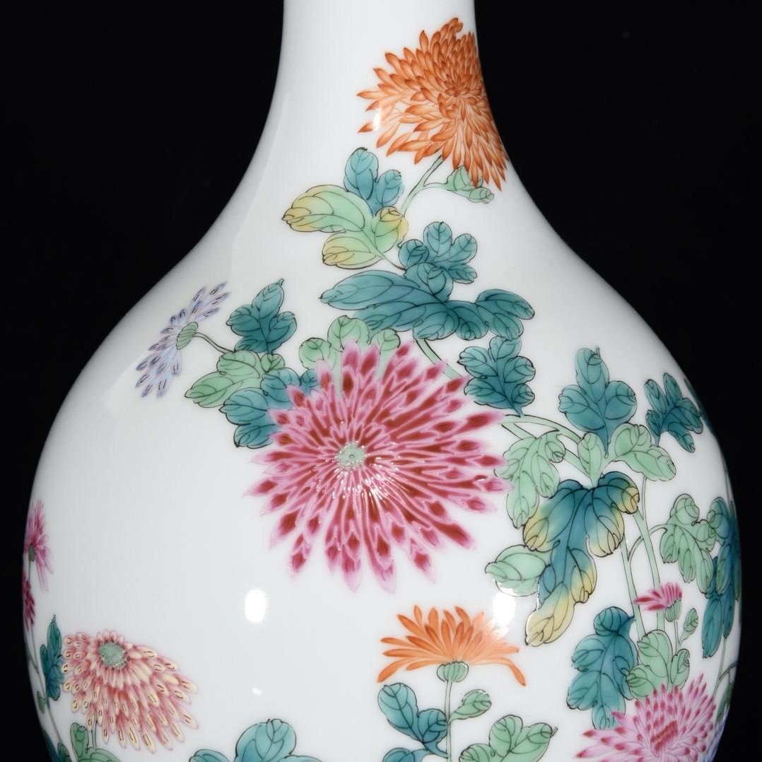 清雍正琺瑯彩菊花紋橄欖瓶，36×18，2300471粉彩瓷器古瓷| Yahoo