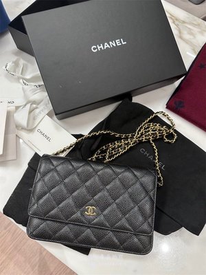 流當拍賣Chanel WOC 黑色經典 菱格 金鏈 單肩包 斜背包 發財包 特賣98新