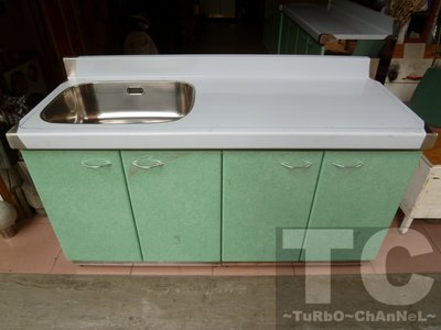 流理台【144公分洗台-左水槽】台面&amp;櫃體不鏽鋼 綠線條門板 最新款流理臺