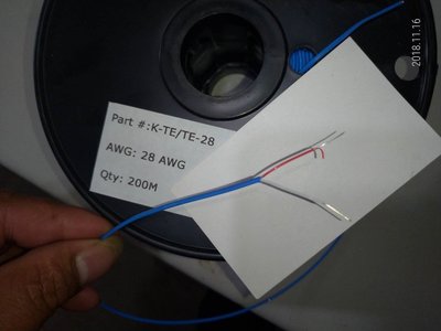 現貨 鐵氟龍 K-type 素線級 補償導線0.3X2(28AWG)( 藍色 )-200°C~200°C.PTFE日本線