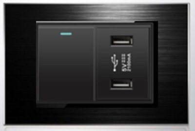 工業風 黑鋁拉絲面板 可雙控 單切電源開關+USB插座X2面板,單鍵單開牆壁電源+USB插座,電燈開關
