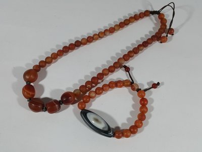 [銀九藝] 長~20公分 8mm 紅瑪瑙珠項鍊+天眼珠項鍊 2件一標