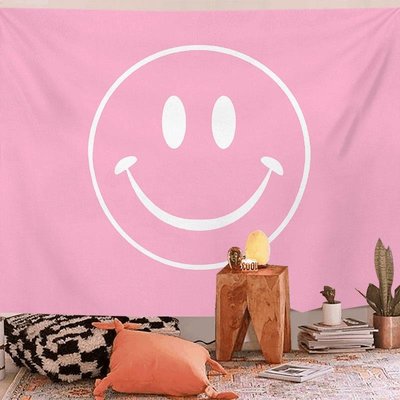 笑臉亞馬遜攝影直播背景布臥室掛布北歐掛布INS掛毯粉色