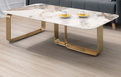 【N D Furniture】台南在地家具-奢華風格不鏽鋼電鍍金腳岩板大茶几YH