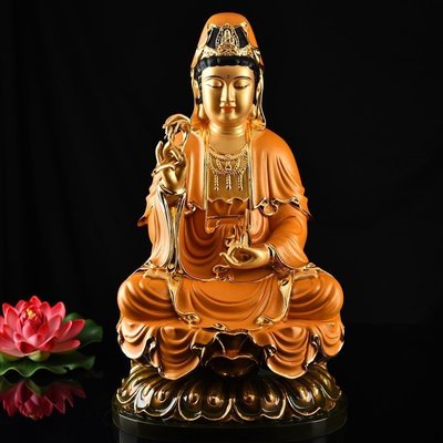 銅佛像 神像 娑婆三聖 南無觀世音菩薩 法像莊嚴 銅鎏金（GA-3156）