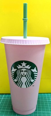 星巴克粉紅色塑膠杯+綠色塑膠吸管+粉紅色蓋子(全新)