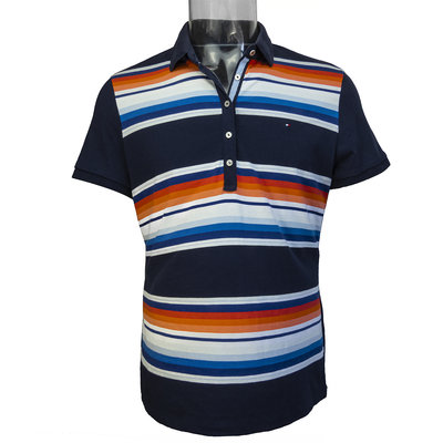 美國品牌Tommy Hilfiger藏青色漸層條紋短袖Polo衫 XL號