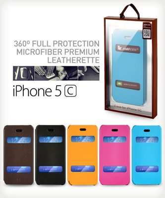 JisonCase Apple iPhone 5C 專用 超纖左翻吸盤雙視窗皮套 保護套【出清】