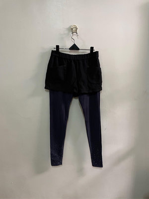 a la sha 黑藍配色立體口袋造型假兩件式內搭短褲 / S