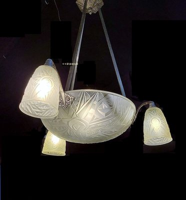 ⚜️ 卡卡頌 皇家.歐洲古董⚜️1920s  法國 Art Deco 玫瑰 手工玻璃  白銅 藝術 吊燈  ARD ✬